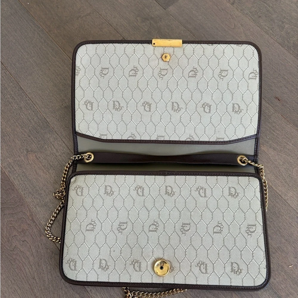 Vintage Dior Brown Leather Clutch with Gold Chain 90s